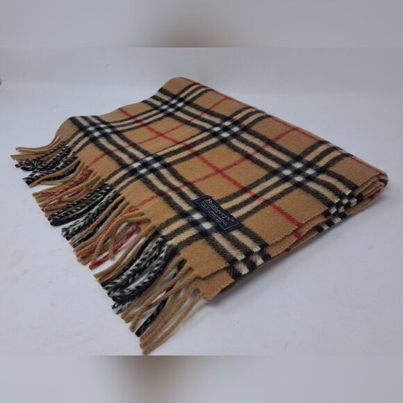 Burberry Mens Scarf Camel Nova Check Vintage Y2K 90s Lambswool England 12" x 71" - Picture 1 of 15